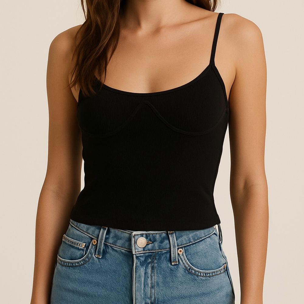 Joah Brown Ribbed Corset Detail Tank – Size M/L